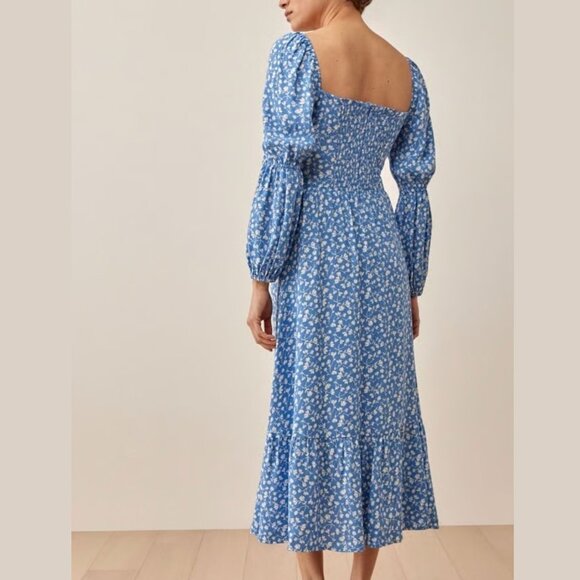 Reformation Blue and White Floral Mica Midi Dress Size 16 - 41191 - Picture 4 of 13